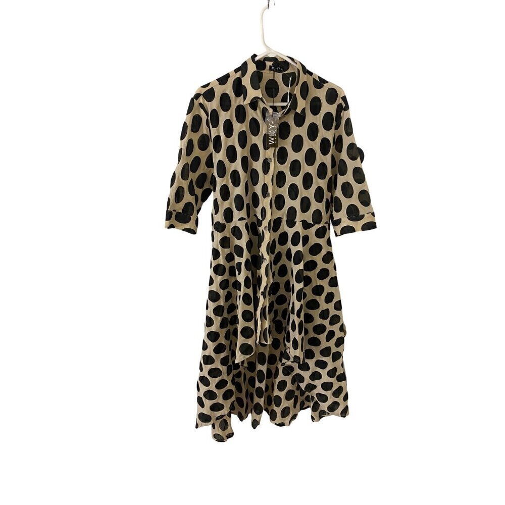 NWT Why Dress Apparel Button Front High Low Short Sleeve Dress - XL